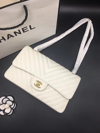 Modishbags Flap Bag Caviar White Bag 25cm with Gold Hardware