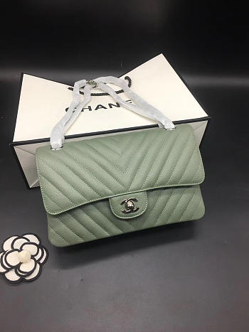 Modishbags Flap Bag Caviar Light Green Bag 25cm with Silver Hardware