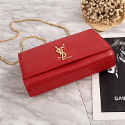 YSL Monogram Leather With Metal Chain Shoulder Bag In Red 26571 - 4