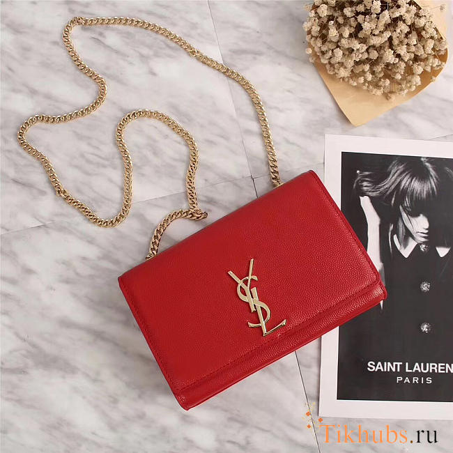 YSL Monogram Leather With Metal Chain Shoulder Bag In Red 26571 - 1