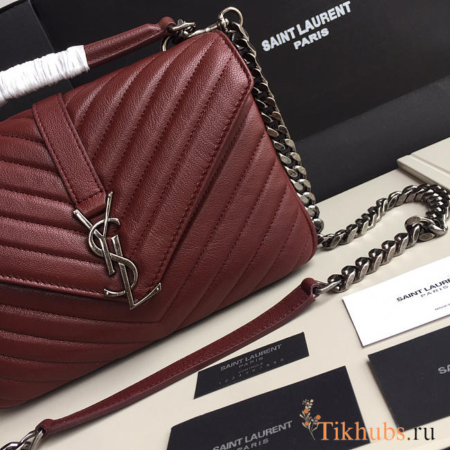 YSL Monogram Saint Laurent College burgundy Medium Bag with Silver  - 1