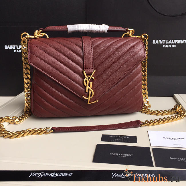 YSL Monogram Saint Laurent College burgundy Medium Bag with Gold  - 1