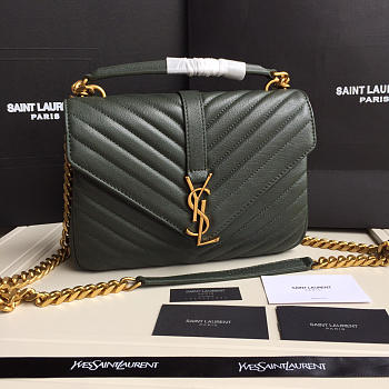 YSL Monogram Saint Laurent College Dark Green Medium Bag with Gold