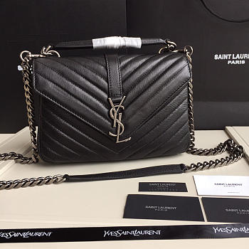 YSL Monogram Saint Laurent College Black Medium Bag with Silver