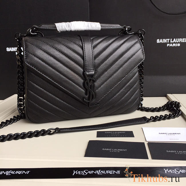 YSL Monogram Saint Laurent College Black Medium Bag with Black - 1