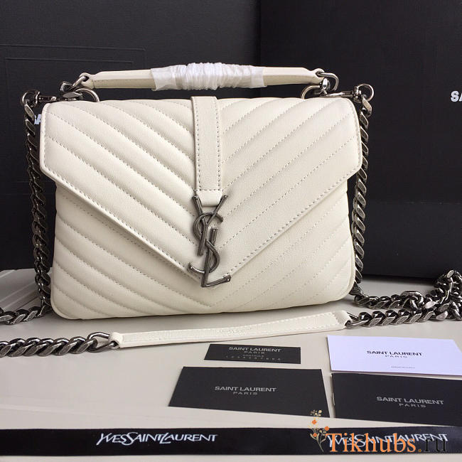 YSL Monogram Saint Laurent College White Large Bag with Silver Hardware - 1