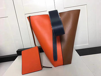 Celine Twisted Cabas Calfskin Leather bag orange coffee