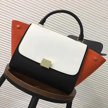 Celine Trapeze small Lambskin Leather Bag White Orange