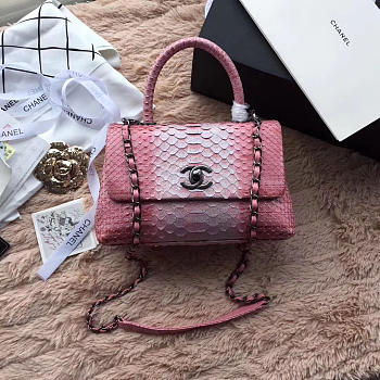 Chanel Snake skin Handle bag Pink and White