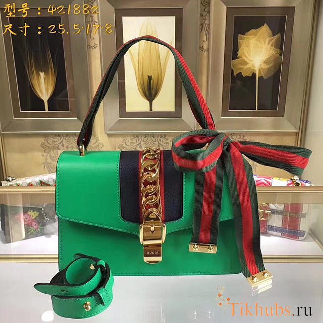 Gucci Sylvie shoulder bag in Green leather 421882 - 1