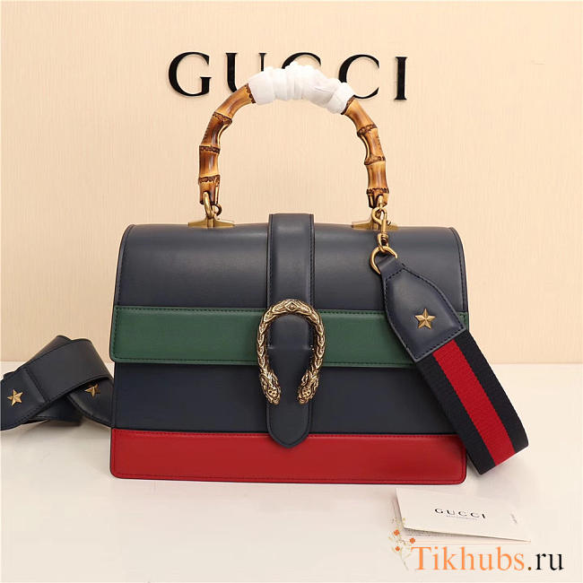 Gucci Women's Dionysus Leather Top Handle Bag 421999 Blue Red - 1