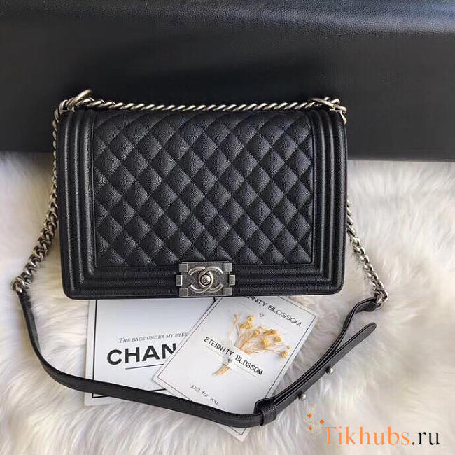 Chanel leboy calfskin bag in black with silver hardware 28cm - 1