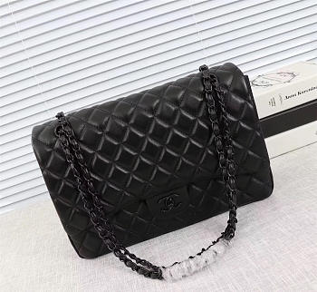 Chanel original lambskin double flap bag black 30cm with Black 