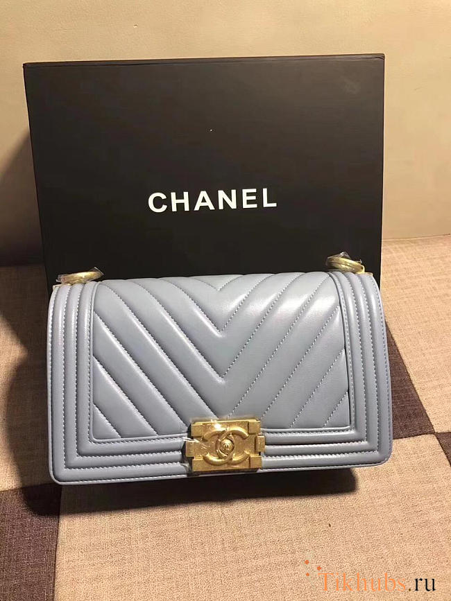 Chanel Lambskin cover Boy bag in Light Blue with Gold hardware - 1