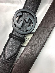 Gucci original single-sided head cowhide Litchi tattoo Black Buckle - 4