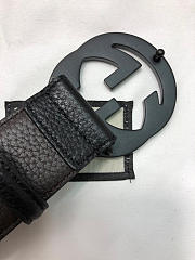 Gucci original single-sided head cowhide Litchi tattoo Black Buckle - 5