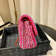 Chanel Woolen bead braided chain large bag Rose Red - 5