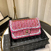 Chanel Woolen bead braided chain large bag Rose Red - 2