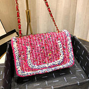 Chanel Woolen bead braided chain small bag Rose Red - 6