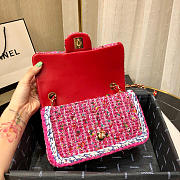 Chanel Woolen bead braided chain small bag Rose Red - 5