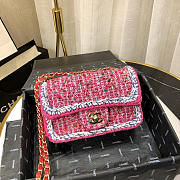 Chanel Woolen bead braided chain small bag Rose Red - 2