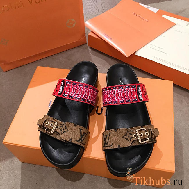 lv sandals rose red and brown - 1