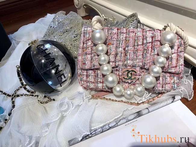 Chanel 2019ss Woolen pearl bag pink - 1