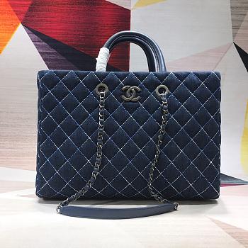 Chanel A98127 ribbed soft denim fabric calfskin shopping bag