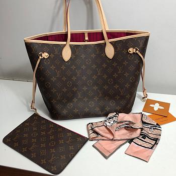 LV Neverfull Shopping Bag M41178 Monogram With Rose Red Size: 32 x 29 x 17 cm