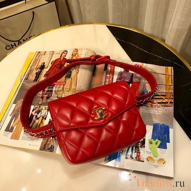 Chanel mini flap red with gold hardware 15cm - 1