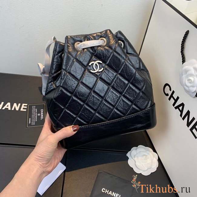 Chanel Gabrielle calfskin backpack black with sliver hardware - 1