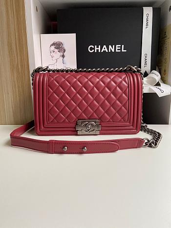 Chanel Leboy Lambskin In Wine Red With Sliver Hardware Size 25 cm