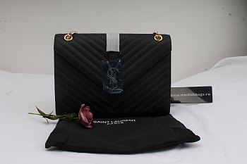 YSL LARGE ENVELOPE CHAIN BAG IN BLACK TEXTURED MATELASSÉ LEATHER