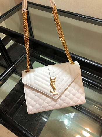 YSL ENVELOPE CHAIN BAG IN WHITE WITH GOLD HARDWARE