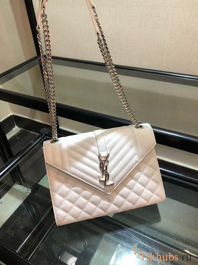 YSL ENVELOPE CHAIN BAG IN WHITE WITH SLIVER HARDWARE - 1