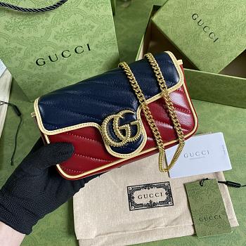 GG Marmont Super Mini Bag Red/Blue Apricot 574969 Size: 16.5X10.2X5.1cm