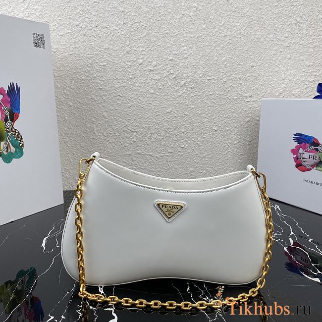 Prada Leather Chain Hobo Bag White 1BC148 Size 25.5x15.5x4cm - 1