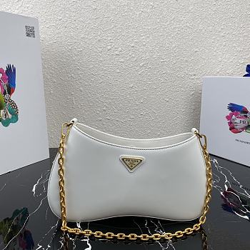 Prada Leather Chain Hobo Bag White 1BC148 Size 25.5x15.5x4cm