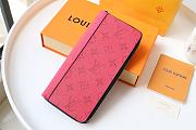 LV ZIPPY VERTICAL Wallet Cross Pattern Rose M63095 Size 20x10cm - 5