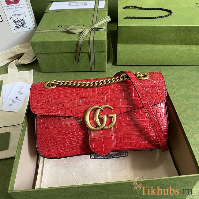 Gucci Shoulder GG Marmont Mini Red Crocodile Pattern/Cowhide 443497 Size 26x15x7cm - 1