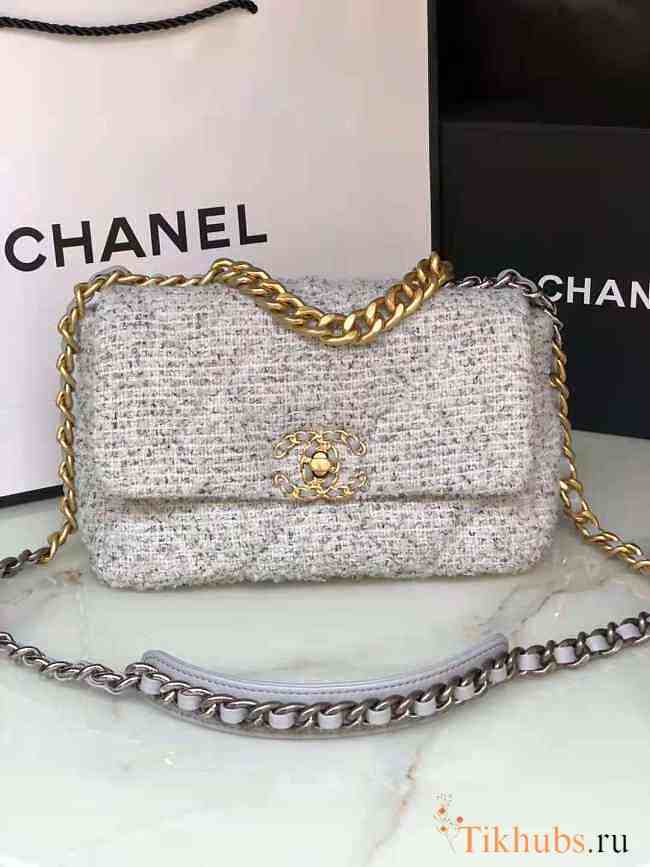 CHANEL 19 Tweed Gold-Tone Silver-Tone Handbag - 1