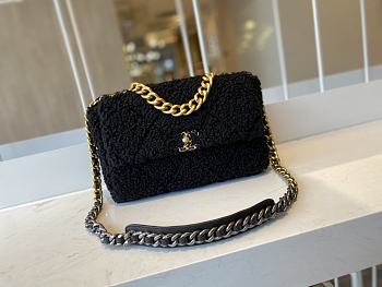 Chanel Lamb Hair Flap Bag Black AS1160 Size 26