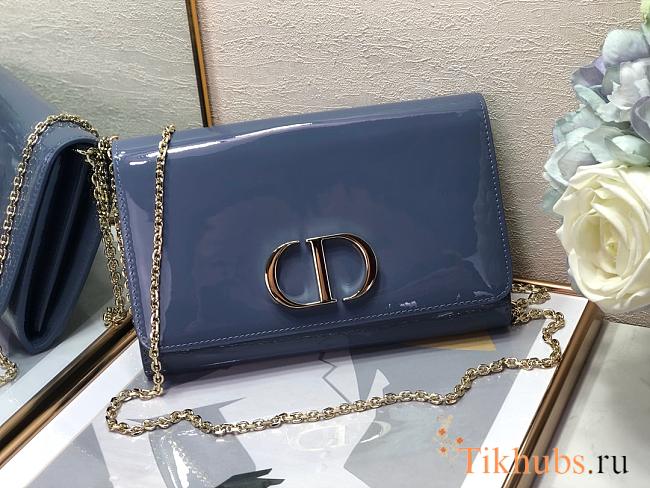 Dior 30 Montaigne Bag Patent Leather Dark Blue 2245A Size 22x14x4cm - 1