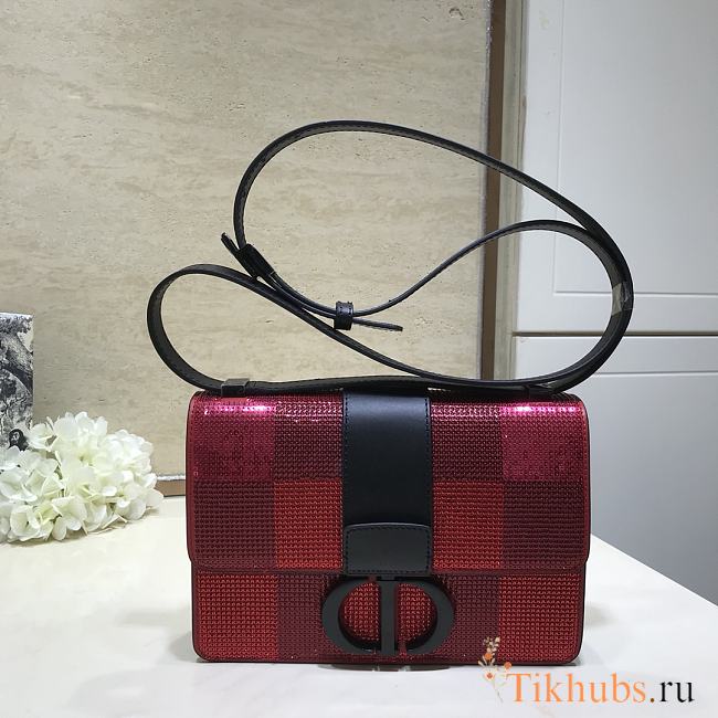 Dior Montaigne Cow Leather Flap Handbag Red/Black Size 24 cm - 1