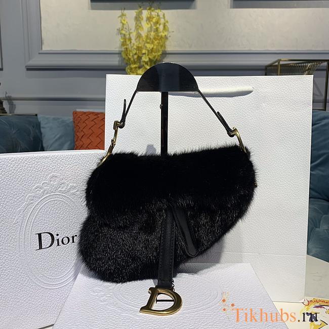 Dior Saddle Bag Black Mink Fur Black M0447 Size 20x5x15 cm - 1