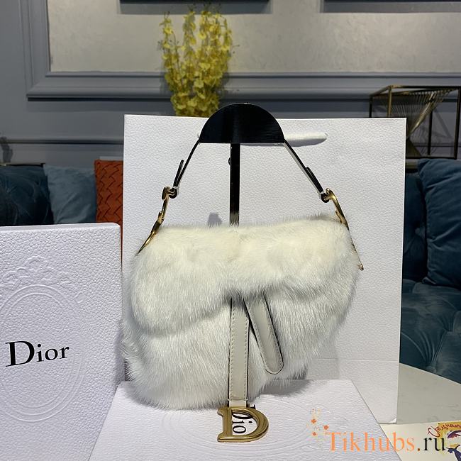 Dior Saddle Bag Black Mink Fur White M0447 Size 20x5x15 cm - 1