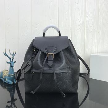 LV Montsouris Backpack Embossed Leather Black M45410 Size 27.5x33x14 cm