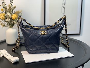 Chanel Crumpled Lambskin Mini Hobo Bag Black Size 15x12.5x18 Cm