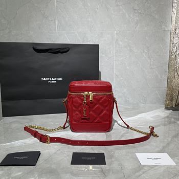 YSL 80's Vanity Bag In Carré-Quilted Red 649779 Size 14.5 X 16.5 X 9 cm