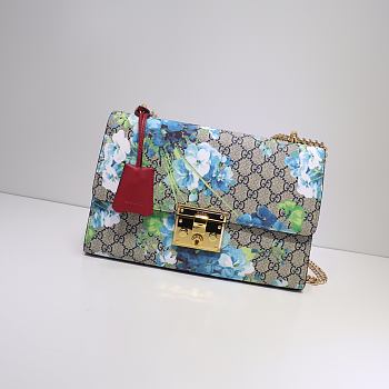 GUCCI Padlock Medium Gg Shoulder Bag Blue Flower And Red 409486 Size 30 x 19 x 10 cm